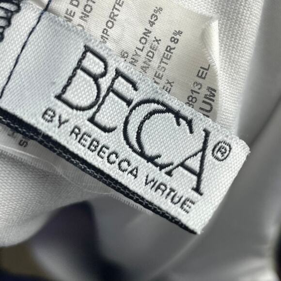 Becca by Rebecca Virtue One Piece Swimsuit‎ M Blue Stripe Halter Laser Cut - Picture 7 of 8